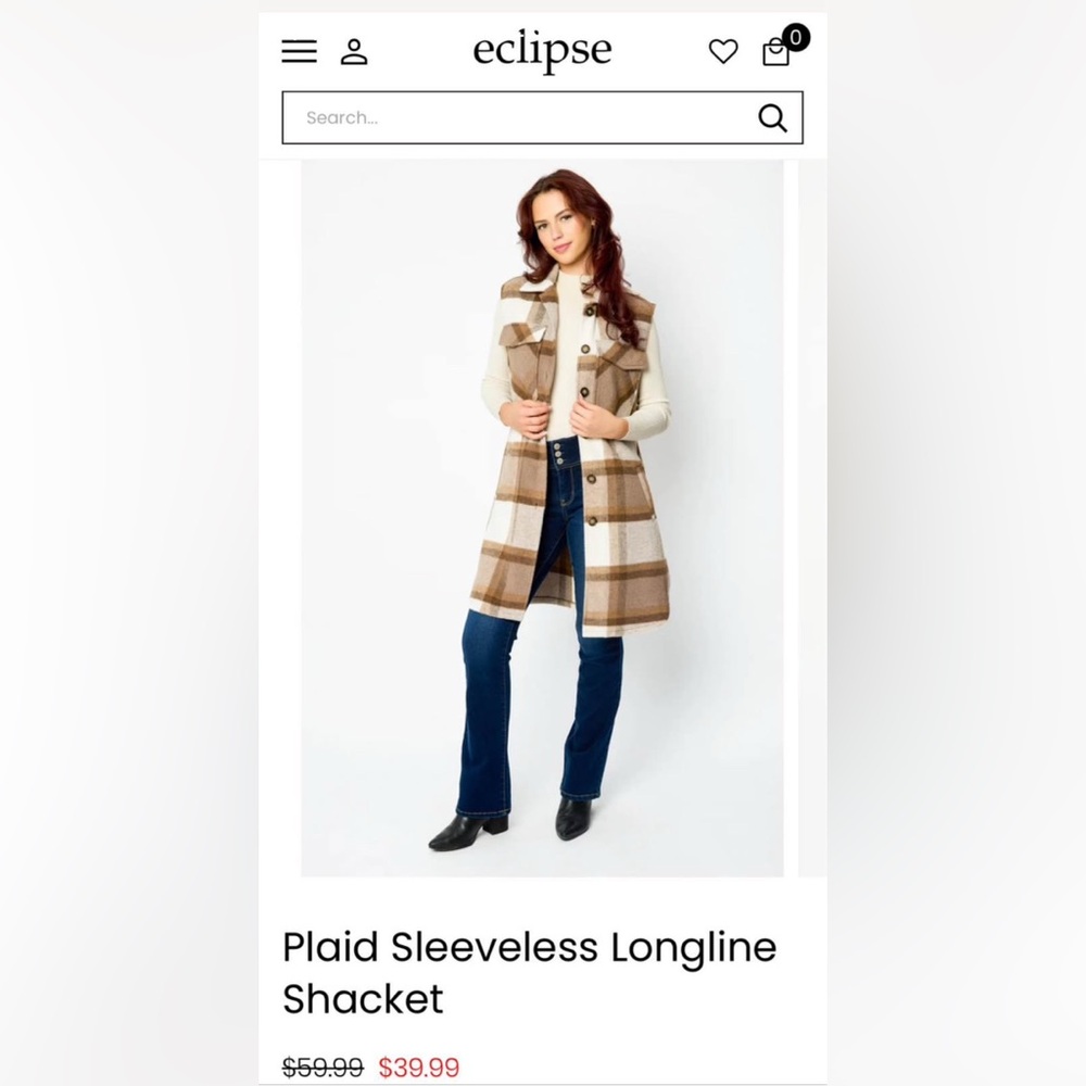 Women’s Eclipse Sleeveless Plaid Shacket - Picture 2 of 2